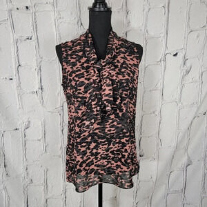 CABI Tie Neck Workwear Professional‎ Camo Print Sleeveless Top Blouse Sz SM, S